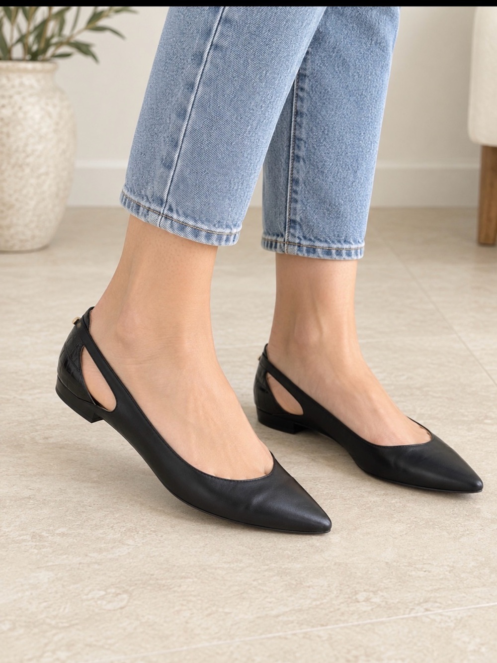 Cole Haan Black Pointed Slingback Flats